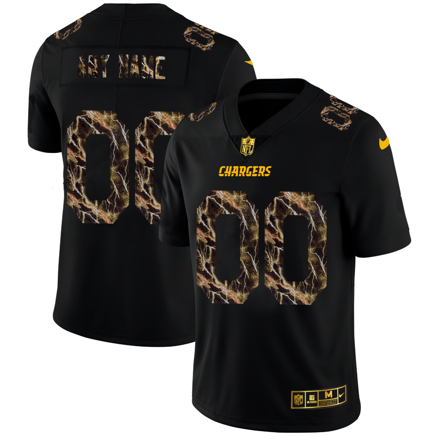 2020 Los Angeles Chargers Custom Men Black Nike Flocked Lightning Vapor Limited NFL Jersey